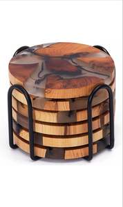 Posavasos de madera de nogal de resina hechos a mano para decoración del hogar posavasos de madera de resina epoxi posavasos de lujo personalizados para bebidas - Product Image 4
