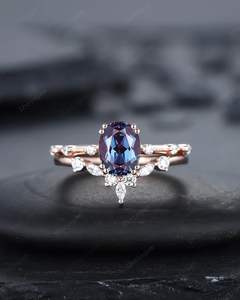 ชุดแหวนหมั้นรูปวงรีทรงรีสไตล์วินเทจทำจากเงิน925ชุดแหวนหมั้นโค้งสำหรับผู้หญิง - Product Image 3