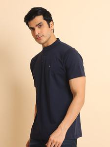 Camiseta de media manga para hombre con cuello mandarín, ropa informal de moda para trajes de oficina de todos los días, cómoda y elástica - Product Image 4