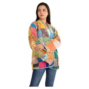 Style Boho Vintage Kantha Veste Réversible Tissé Coton Patchwork Manteau Recyclé Casual Wear Méthode Tissée - Product Image 2