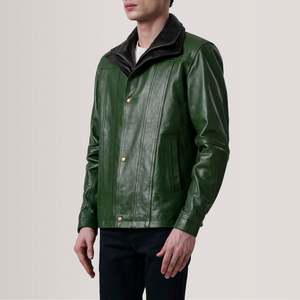 Klen Green Classic Vintage <b>Jacket</b> XS Size Cowhide Leather <b>Sheepskin</b> Zippered Closure Hooded Embroidered Pattern Casual College - Product Image 3