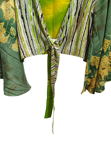 ชุดเดรสสั้นผ้าไหมแบบผูกเอวสไตล์วินเทจผ้าส่าหรีเสื้อพิมพ์ลายดอกไม้ฟรีไซส์ - Product Image 4