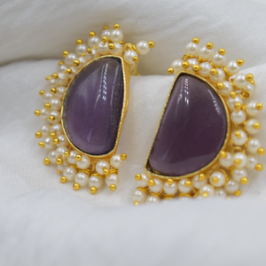 Pendientes de tuerca de piedra, última colección, pendientes de tuerca chapados en oro de diseñador, venta al por mayor, Pendientes chapados en oro de 18 quilates hechos a mano para mujer - Product Image 2