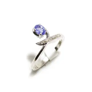 925 стерлингового серебра, натуральный Танзанит, кольцо с бриллиантом, серебряное кольцо, драгоценный камень, ювелирные изделия