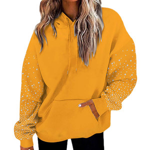 Custom Women Rhinestone Hoodies With Relaxed Streetwear Style And <b>Decorative</b> Shiny Detail For Trendy Looks - Product Image 1