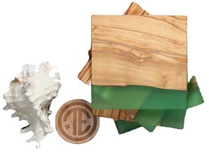 ชุดจานรองแก้ว4ชิ้นทำจากไม้และเรซินขัดเงากำหนดได้เอง2024 - Product Image 2