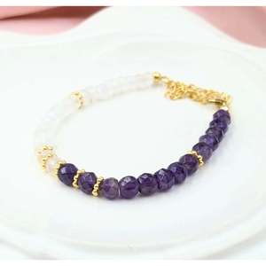 Rainbow Moonstone and Amethyst Crystal <b>Bracelet</b> Elegant and Luxurious <b>Bangle</b> - Product Image 1