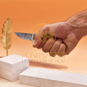 Cuchillo Skinner de Acero de Damasco Hecho a Mano con Mango de Madera |   Cuchillo de Hoja Fija Personalizado OEM para Caza y Camping con Funda de Cuero - Product Image 2