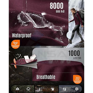 Chaqueta Cortavientos Impermeable para Mujer, Chaqueta Ligera de Softshell con Forro Polar Cálido para Exteriores con Capucha Desmontable, Color Ciruela - Product Image 3