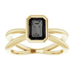 Anillo de Aniversario con Diamante Negro Talla Esmeralda en Engaste de Bisel y Brazo Dividido para Mujer - Product Image 3
