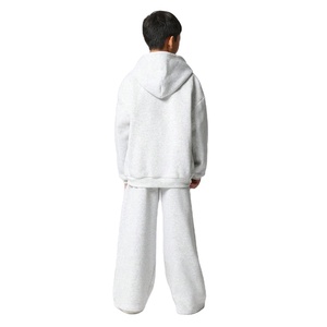 Boys Gray Cotton Tracksuit Hoodie With Zipper Full Length Pants Loose Fit Casual Jogging Suit Solid Color Autumn Wear - Product Image 2