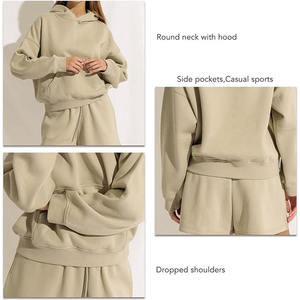 Vente en gros prêt à l'emploi Stock en vrac femmes coton polaire vierge demi-fermeture éclair à capuche et polaire ensemble court à vendre dans toutes les couleurs et tailles - Product Image 4