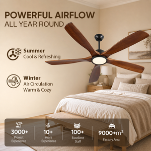 USA In Stock 72 Inch Solid Wood <b>Ceiling</b> Fan with <b>Light</b> Downrod Mount Remote Control <b>Dimmable</b> Reversible DC Motor - Product Image 2