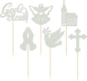 Plata <span class=keywords><strong>Primera</strong></span> Comunión y Bautismo Cupcake Topper Niños Oración Dios Bendiga Comunión Mascota Paloma Cruz Cupcake Topper - Product Image 6