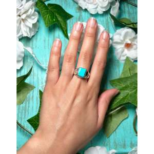 Handmade <b>Boho</b> Royston Turquoise & Sterling <b>Silver</b> <b>Ring</b> Navajo Made Bezel Set Bezel Inlay Size 8.75 Everyday Wear - Product Image 4