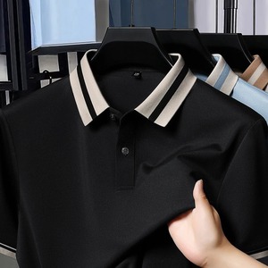 เสื้อโปโลแขนสั้นของผู้ชายคุณภาพสูงใหม่ระบายอากาศได้และทันสมัยปกเสื้อแบบบล็อกสีเย็นผ้าไหมน้ำแข็งฤดูร้อน - Product Image 4