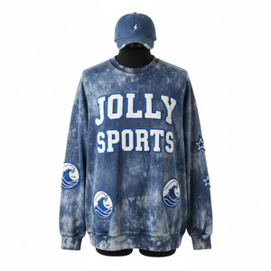 Sweat-shirt pour femmes Sun Fade en molleton doux en coton mélangé GSM Indigo Sun Fade Broderie personnalisée Patch Basics pour femmes - Product Image 1