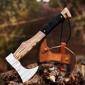 Jexmoo Tomahawk personnalisé en acier D2 de 19,5 pouces avec manche en bois de rose et étui en cuir, cadeau d'extérieur, fait main, qualité industrielle - Product Image 6
