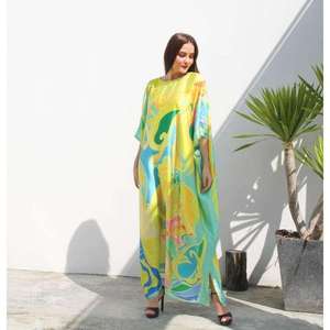 Vestido Largo Kaftan Estampado para Mujer, Holgado, con Mangas Murciélago, Vestido Largo para Verano, Playa o Resort - Product Image 1