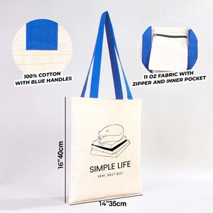 Custom 14x16\" (35x40 Cm) Canvas Purse with Blue PU Leather Handles 10 oz Solid Color Embroidery Letter <b>Decoration</b> for <b>Summer</b> - Product Image 2