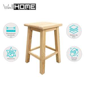 Well Home Sgabello Quadrato in Legno Massello Colore Naturale 31x31x50cm Pouf Elegante e Resistente - Product Image 2