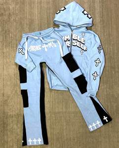 Chándales con estampado Vintage para hombres adultos de alta calidad, conjuntos de chándal con capucha, pantalones acampanados, 100% de algodón, transpirable para invierno - Product Image 3