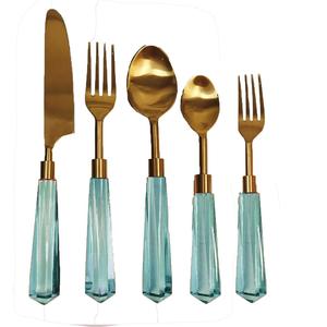 Prix de gros, ensemble de couverts écologiques en acier inoxydable, poignée en résine, couverts, finition plaquée pour les festivals, les vacances et les cadeaux. - Product Image 2