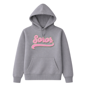 Sudadera con Capucha Gris Acero para Mujer, Sudadera Universitaria Griega, Sudadera Informal Elegante con Logotipo Frontal Rosa y Verde - Product Image 3