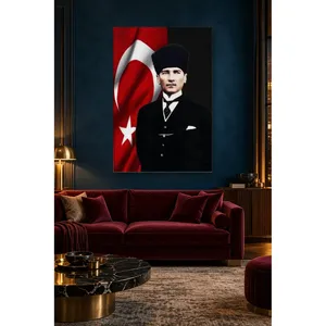 Fida Ataturk à Kalpak devant le drapeau turc, impression sur toile - Product Image 1