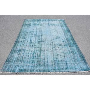 Tapis Turc Bleu Vintage 5.7 X 8.3ft Style Boho Laine Faite à la Main avec Support en Latex pour Chevet Rectangle Patchwork Motif - Product Image 1