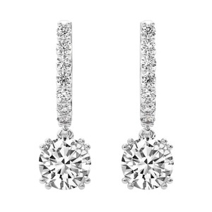 Divided Split Prong Lab Grown <b>Diamond</b> <b>Dangle</b> <b>Earrings</b> 1 Ct Tw F-G Color VS Clarity 16 <b>Diamonds</b> 14K Solid Gold Open Frame Design - Product Image 2