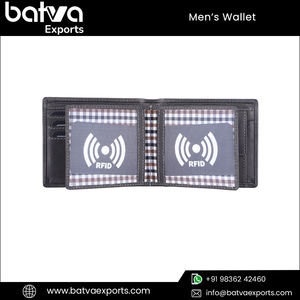 Best Quality Men's <b>Wallet</b> Modern Vintage Design Short Fold <b>RFID</b> Protected Genuine Leather Cotton Lining Indian Supplier's Logo - Product Image 5