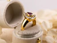 Antique Vintage 14K Gold Fine Ring Ruby Pear And Baguette Cut Lab Grown Diamond Classic Ring Wedding Gift Jewelry for Lovers