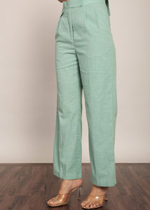 Pantalon décontracté solide vert menthe pour femmes avec décoration de bouton bonne qualité pantalon en coton à jambes larges pour femmes 2 poches Design Sexy - Product Image 3