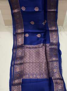 Sari en rayonne brodée Banarasi de qualité supérieure, corps doré, bordure en zari rose, vintage, traditionnel, pour mariage indien, vêtements de fête pour femmes - Product Image 4