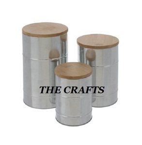 Boîte de rangement martelée en métal avec couvercle en bois, lot de 2 boîtes à sucre et à thé de tailles différentes - Product Image 2