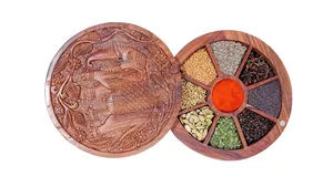 Organisateur Boîte à herbes en bois Boîte à épices en relief effaçable à la main en forme d'éléphant Masala Dabba Cadeau de Noël de luxe - Product Image 5
