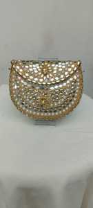 Sac à main en métal argenté mosaïque au design unique, pochette unique pour femme, perle plaquée or, charme luxueux, pochette de mariage pour femme, design créatif - Product Image 6