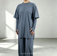 Ensemble de sport modeste 2 pièces OEM personnalisé pour femme : haut long et pantalon large, tissu anti-transparence, séchage rapide, respirant, tenue de sport islamique