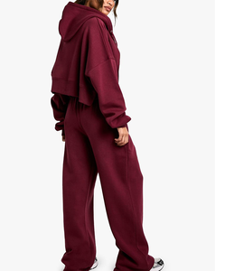 Conjunto Deportivo de 2 Piezas de Ropa Deportiva Personalizada, Estilo Urbano, Holgado, de Felpa de Algodón, OEM, Top Corto para Mujer, Elástico, Color Sólido, para Gimnasio y Jogging - Product Image 6