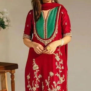 Nouveau 2024 beau pantalon Kurta et Dupatta ensemble avec pierre de perle Dabka et embellissement de perles de verre pour le mariage et la fête - Product Image 1