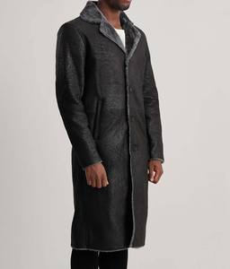 Durable <b>Men's</b> Leather <b>Shearling</b> Coat with Stand Collar Front Logo Full Sleeve Regular Length Waterproof Breathable Winter <b>Jacket</b> - Product Image 2