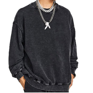 Look elegante patrón sólido lavado ácido Anti-encogimiento cuello redondo personalizado de gran tamaño 100% sudadera de algodón para hombres - Product Image 6