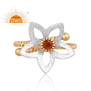 Anillo de plata de ley de la mejor calidad chapado en oro de 18 quilates, piedra preciosa cornalina natural, diseño floral, fabricante de joyería fina Demi - Product Image 3