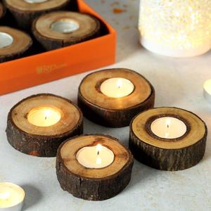 Natural Wooden Mango Wood <b>Tea</b> Light Candle <b>Stand</b> with Tree Bark Home Decoration Candle Holder - Product Image 1