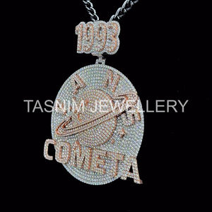 Colgante con Letra COMETA de Alta Calidad, Estilo Hip Hop Cristiano, Unisex, Cierre Personalizado, Plata de Ley 925, Chapado en Oro de 10K, Corte Baguette - Product Image 4