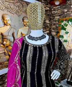 ชุดทางการสุดหรูผ้าคอตตอนพิมพ์ลายและงานประดับเพชรและไข่มุกงานพิมพ์ลายและงานด้วยมือ - Product Image 2