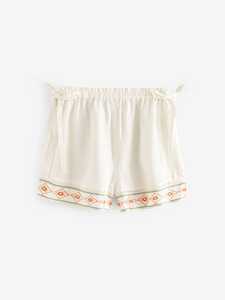 Women's Summer Boho Embroidered Breathable Eco-Friendly Cotton Shorts Elastic Waist Side <b>Tie</b> Tribal Hem Flat Front <b>Bow</b> ODM Made - Product Image 4