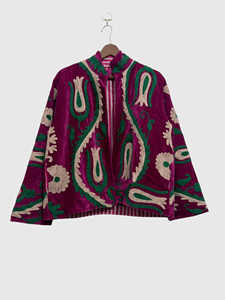Hand Embroidered <b>Velvet</b> Jacket Full Sleeve Mandarin Collar Plus Size Women's Elegant Floral Pattern Winter Wear - Product Image 1