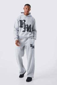 Conjunto de sudadera con capucha y pantalones de chándal con cremallera lavados con ácido, ropa de calle de talla grande personalizada, chándal acampanado con parche de socorro - Product Image 2